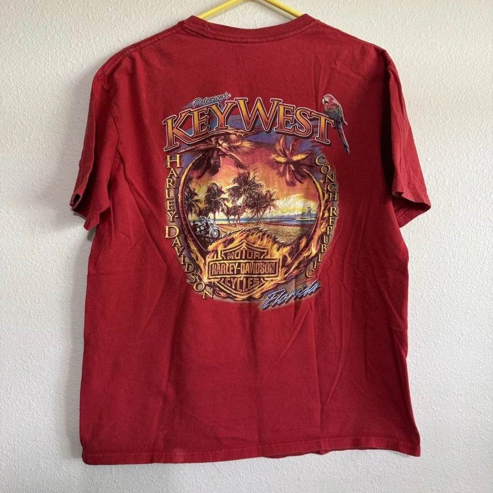 Harley Davidson Shirt Mens Large Key West‎ Petersens Biker Destination Y2K Red